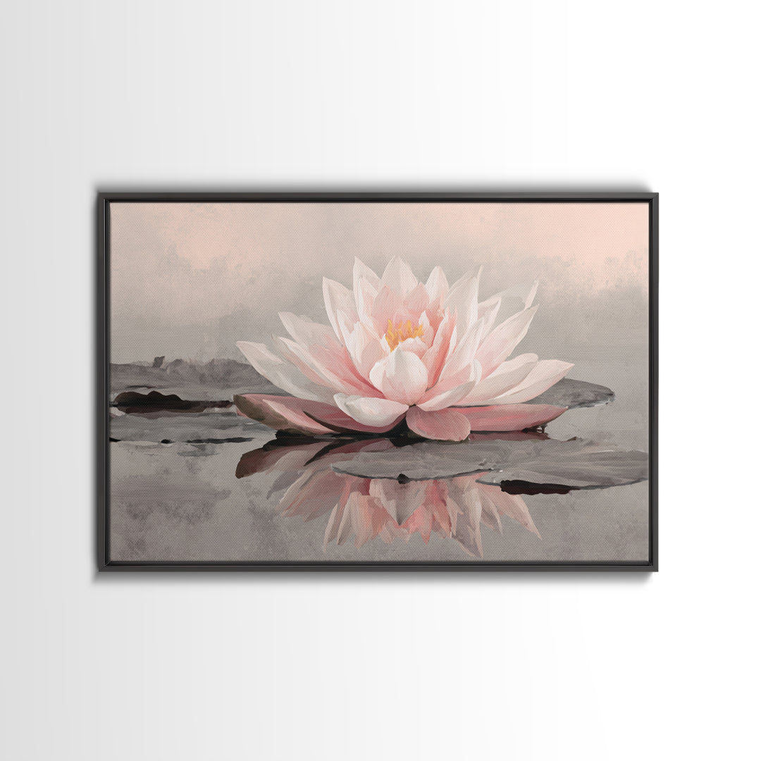 Lotus Flower Glowing Framed Canvas Print, Meditation Art, Art Print, Living Room Decor, Watercolor Art, Stillness, MED-3x2-77