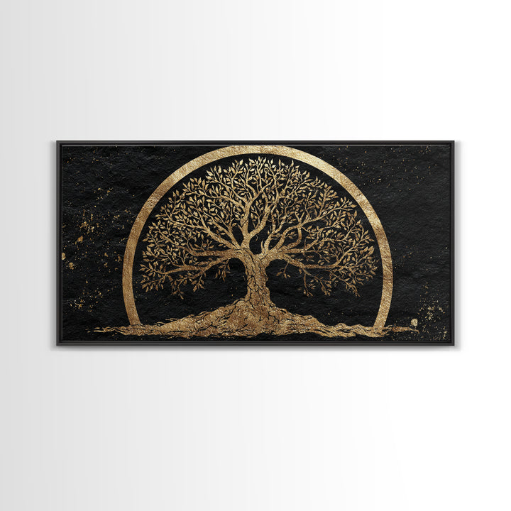 Celtic Tree Of Life Gold Canvas Print, Spiritual Nature Wall Art, Ancient Symbol Artwork, Real Wood Frame Decor