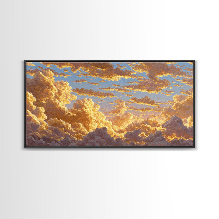 Golden Clouds Gold Canvas Art, Sky And Light Filled Cloudscape Canvas Print, Real Wood Frame Wall Décor, Dreamy Atmospheric Artwork