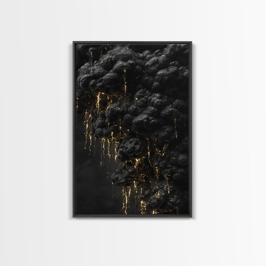 Molten Rock Flow Gold Canvas Print, Abstract Lava Inspired Artwork On Canvas, Real Wood Frame Wall Décor, Dramatic Earth Element Art