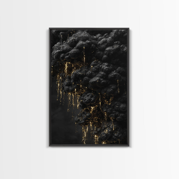 Molten Rock Flow Gold Canvas Print, Abstract Lava Inspired Artwork On Canvas, Real Wood Frame Wall Décor, Dramatic Earth Element Art