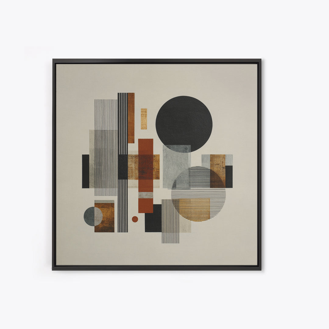 Single Black Circle on Warm Ivory Ground Framed Canvas Print, Minimalist Art, Modern Decor, Living Room Decor, Minimal, MIN-1x1-1