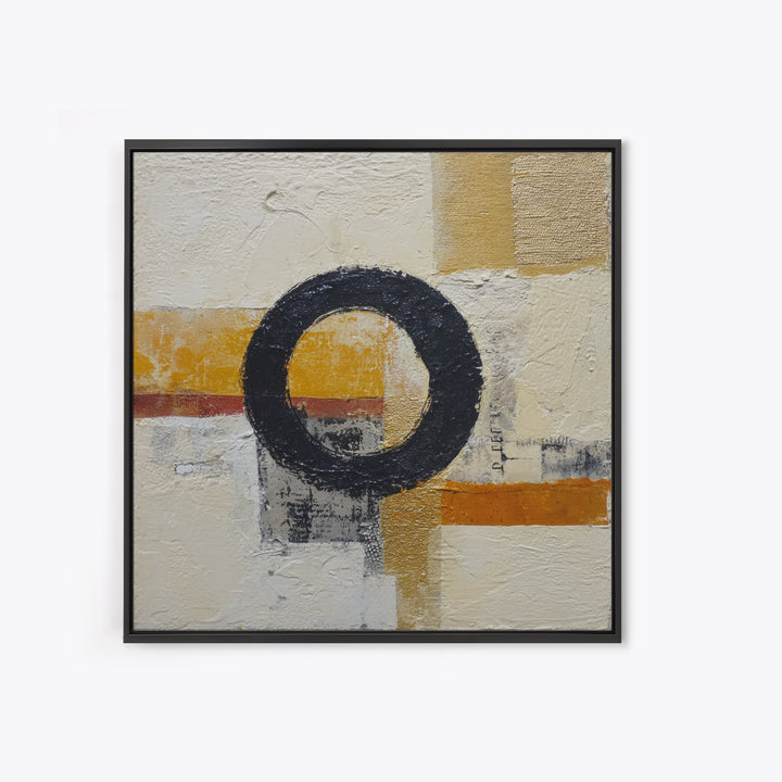 Single Black Circle on Warm Ivory Ground Canvas Print, Minimalist Art, Room Decor, Living Room Decor, Fine Art, Minimal, MIN-1x1-25