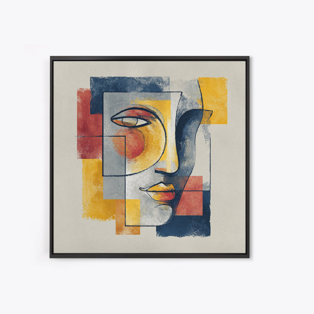 Single Continuous Line Female Face Framed Canvas Print, Minimalist Art, Textured Painting, Living Room Decor, Fine Art, Minimal, MIN-1x1-29