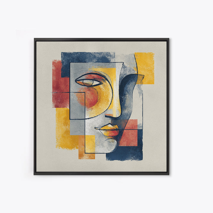 Single Continuous Line Female Face Framed Canvas Print, Minimalist Art, Textured Painting, Living Room Decor, Fine Art, Minimal, MIN-1x1-29
