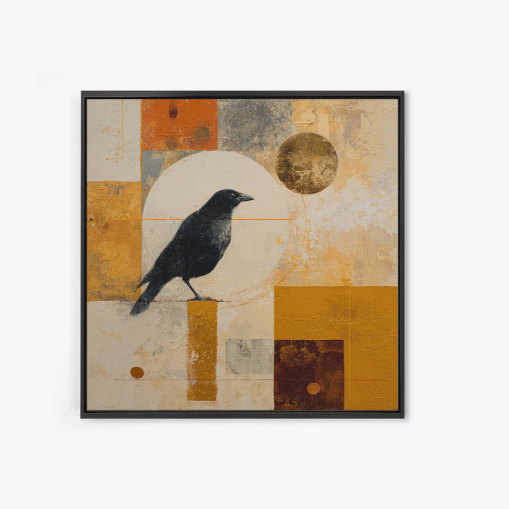 Small Black Bird Crossing White Space Canvas Print, Minimalist Art, Digital Print, Living Room Decor, Fine Art, Minimal, MIN-1x1-31