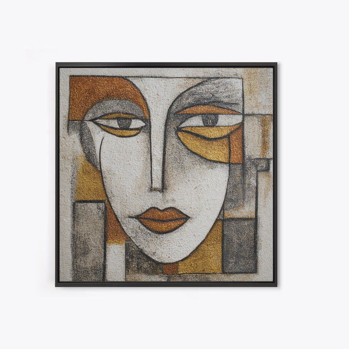 Single Continuous Line Female Face Framed Canvas Print, Minimalist Art, Textured Painting, Living Room Decor, Fine Art, Minimal, MIN-1x1-53