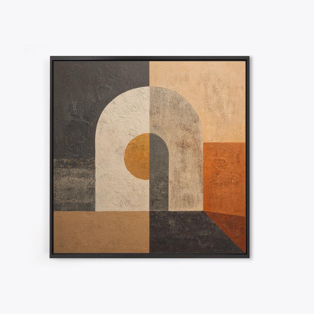 Monochrome Arch and Shadow Composition Framed Canvas Print, Minimalist Art, Digital Wall Art, Living Room Decor, Minimal, MIN-1x1-56