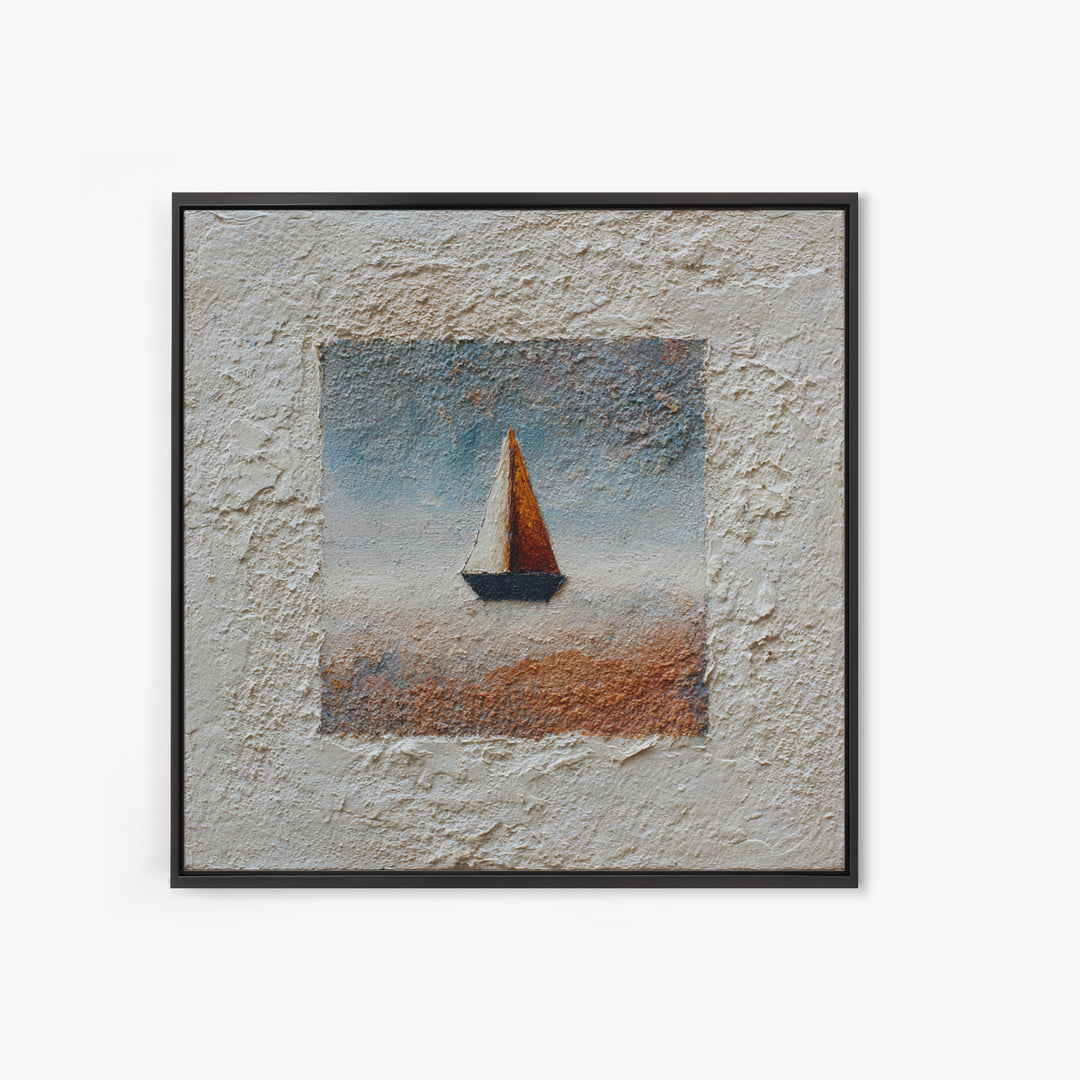 Tiny Sailboat under Open Sky Framed Canvas Print, Minimalist Art, Gallery Decor, Living Room Decor, Fine Art, Minimal, MIN-1x1-62