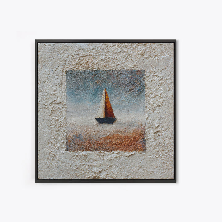 Tiny Sailboat under Open Sky Framed Canvas Print, Minimalist Art, Gallery Decor, Living Room Decor, Fine Art, Minimal, MIN-1x1-62