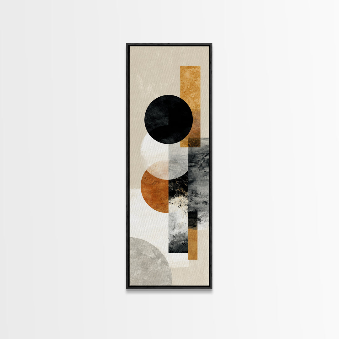 Single Black Circle on Warm Ivory Ground Framed Canvas Print, Minimalist Art, Wall Decor, Living Room Decor, Fine Art, Minimal, MIN-1x3-61