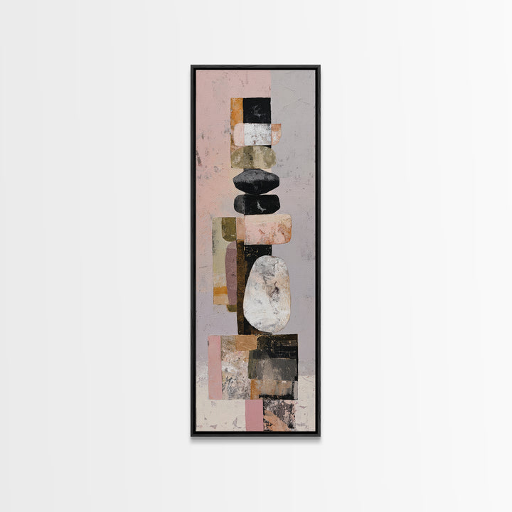 Quiet Stone Stack Framed Canvas Print, Minimalist Art, Gallery Decor, Living Room Decor, Fine Art, Minimal, Wall Art, MIN-1x3-71