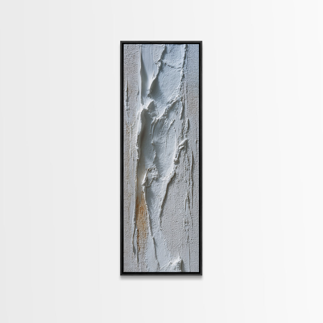 White on White Plaster Texture Study Framed Canvas Print, Minimalist Art, Abstract Wall Art, Living Room Decor, Oil Painting, MIN-1x3-76