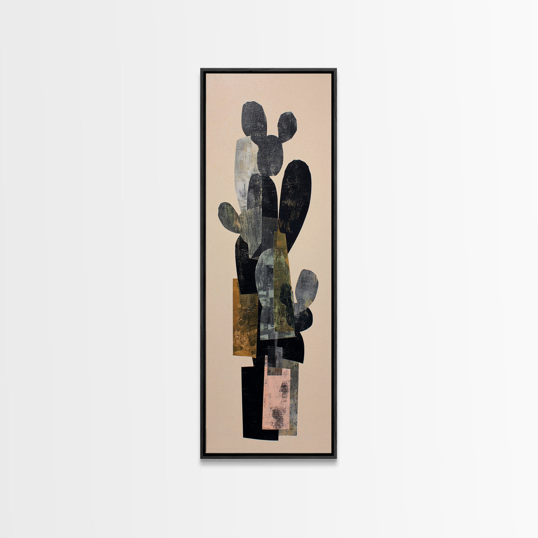 Black and White Cactus Silhouette Framed Canvas Print, Minimalist Art, Contemporary Art, Living Room Decor, Fine Art, Minimal, MIN-1x3-8