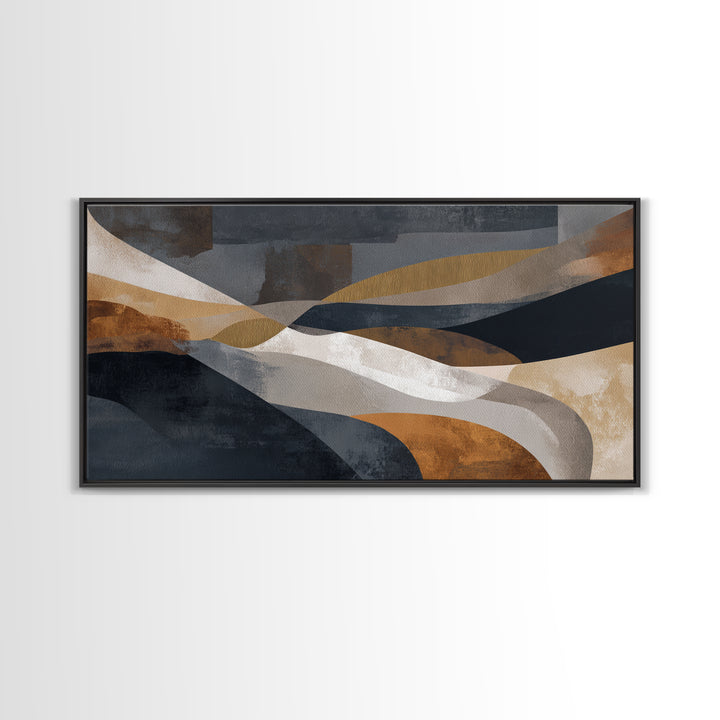 Single Gold Line Curve on Charcoal Framed Canvas Print, Minimalist Art, Minimalist, Living Room Decor, Abstract Art, Minimal, MIN-2x1-13