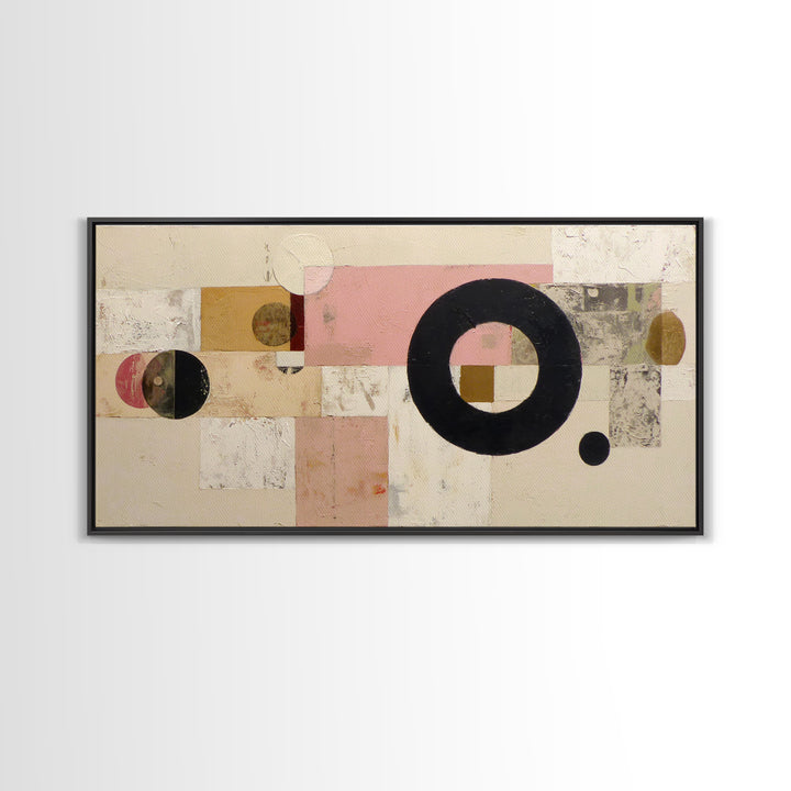 Single Black Circle on Warm Ivory Ground Canvas Print, Minimalist Art, Art Prints, Living Room Decor, Oil Painting, Minimal, MIN-2x1-21