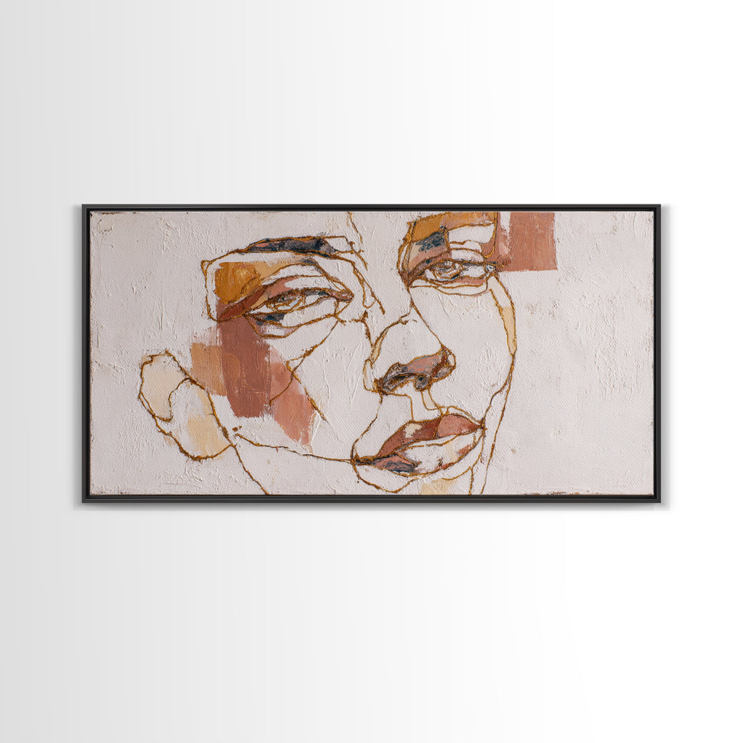 Single Continuous Line Female Face Framed Canvas Print, Minimalist Art, Art Print, Living Room Decor, Fine Art, Minimal, MIN-2x1-25