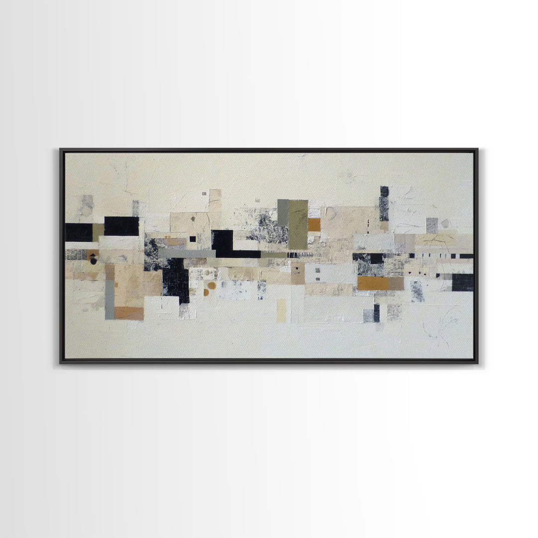 Small Black Bird Crossing White Space Framed Canvas Print, Minimalist Art, Boho Decor, Living Room Decor, Oil Painting, Minimal, MIN-2x1-27
