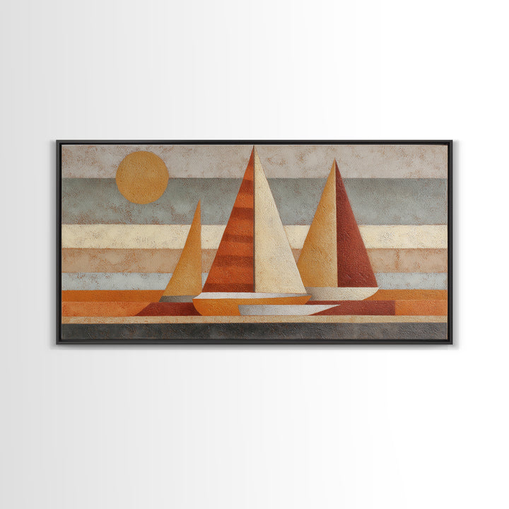 Tiny Sailboat under Open Sky Framed Canvas Print, Minimalist Art, Contemporary Art, Living Room Decor, Fine Art, Minimal, MIN-2x1-34