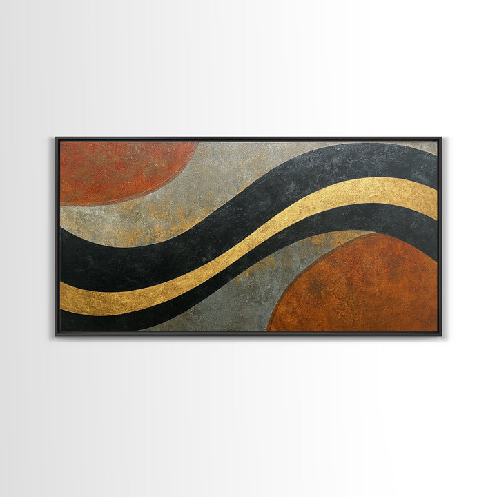 Single Gold Line Curve on Charcoal Framed Canvas Print, Minimalist Art, Minimalist, Living Room Decor, Abstract Art, Minimal, MIN-2x1-37