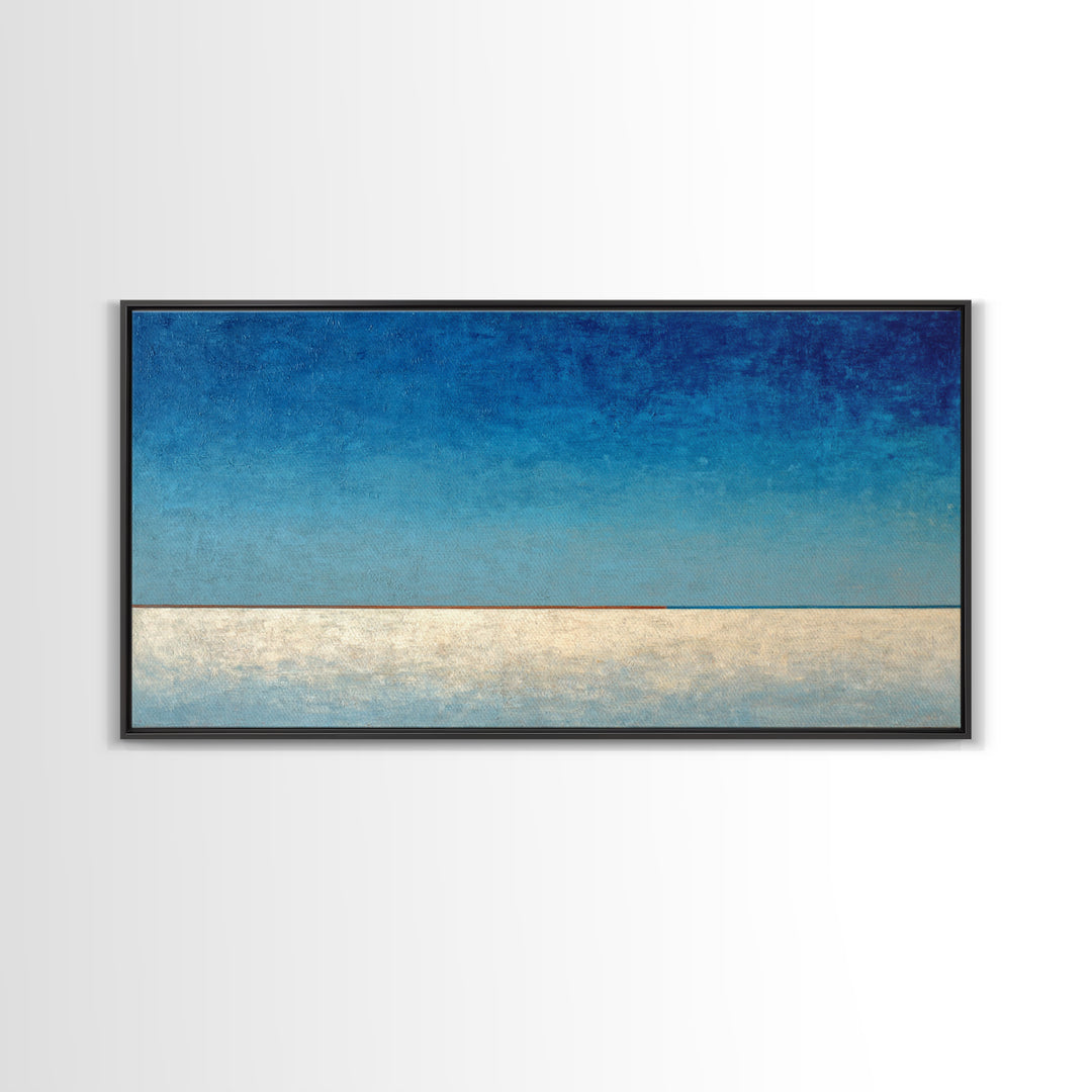 Simple Blue Horizon Framed Canvas Print, Minimalist Art, Art, Living Room Decor, Oil Painting, Minimal, Canvas Tote Bag, MIN-2x1-50