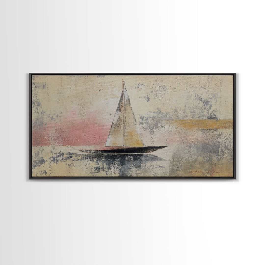 Tiny Sailboat under Open Sky Canvas Print, Minimalist Art, Minimalist, Living Room Decor, Fine Art, Minimal, Black Art, MIN-2x1-58