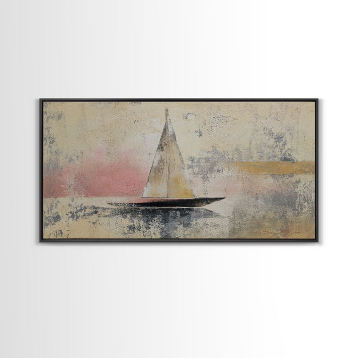 Tiny Sailboat under Open Sky Canvas Print, Minimalist Art, Minimalist, Living Room Decor, Fine Art, Minimal, Black Art, MIN-2x1-58