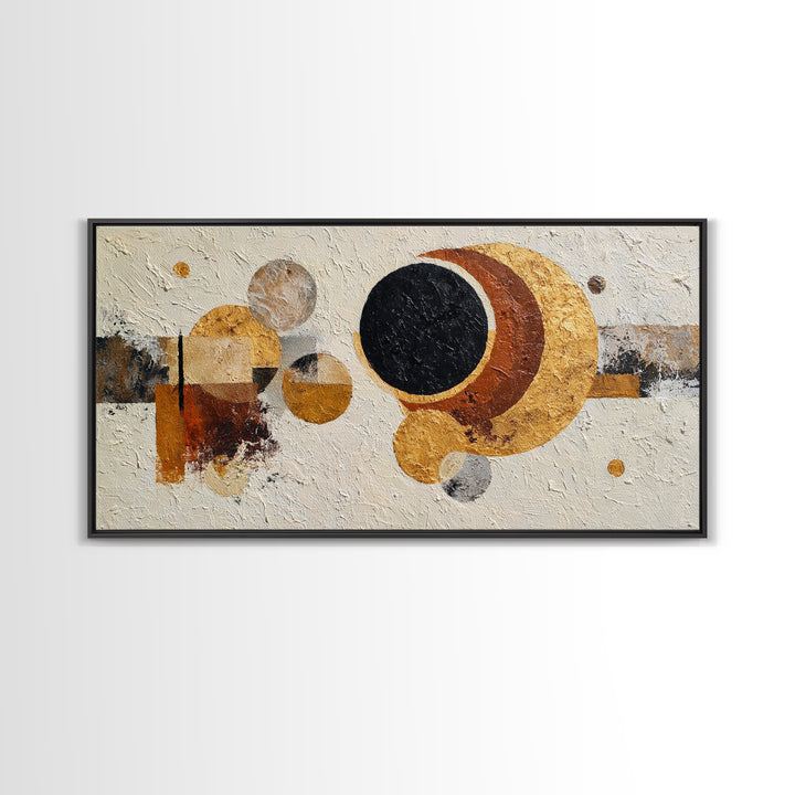 Single Black Circle on Warm Ivory Ground Canvas Print, Minimalist Art, Digital Print, Living Room Decor, Fine Art, Minimal, MIN-2x1-69