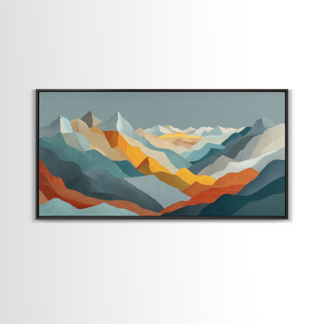 Thin Line Mountain Canvas Print, Minimalist Art, Art Print, Living Room Decor, Oil Painting, Minimal, Abstract Wall Art, MIN-2x1-70