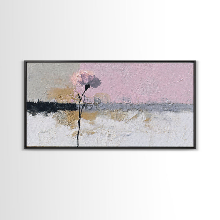 Single Flower Stem Framed Canvas Print, Minimalist Art, Black Art, Living Room Decor, Oil Painting, Minimal, MIN-2x1-80