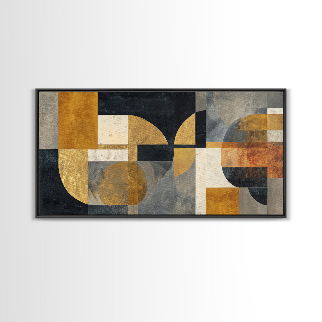 Single Gold Line Curve on Charcoal Framed Canvas Print, Minimalist Art, Abstract Art, Living Room Decor, Fine Art, Minimal, MIN-2x1-85