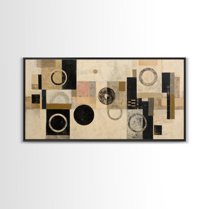 Single Black Circle on Warm Ivory Ground Canvas Print, Minimalist Art, Digital Print, Living Room Decor, Fine Art, Minimal, MIN-2x1-93