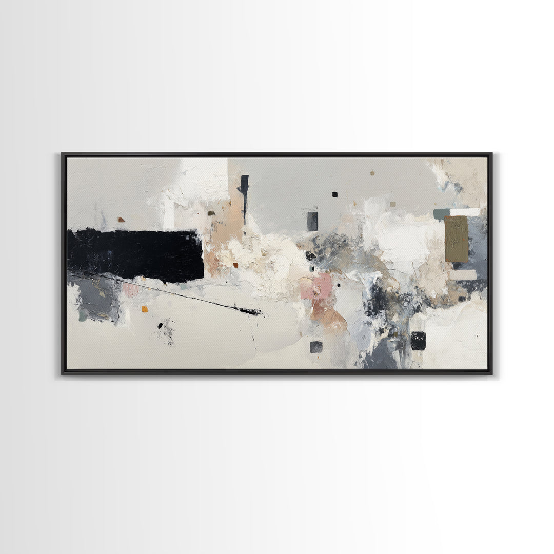 Small Black Bird Crossing White Space Framed Canvas Print, Minimalist Art, Digital Print, Living Room Decor, Fine Art, Minimal, MIN-2x1-99