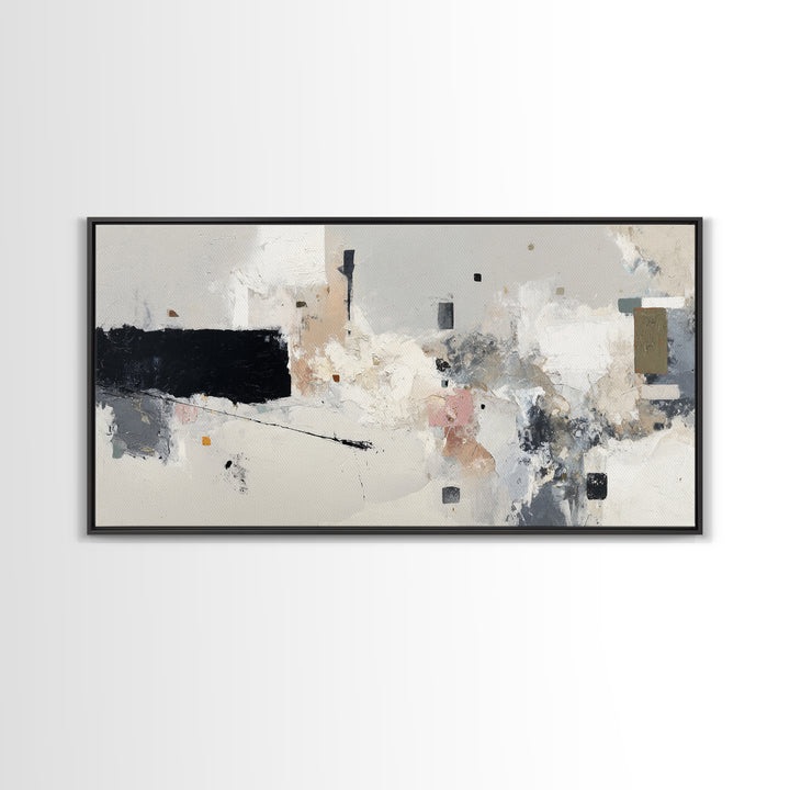 Small Black Bird Crossing White Space Framed Canvas Print, Minimalist Art, Digital Print, Living Room Decor, Fine Art, Minimal, MIN-2x1-99