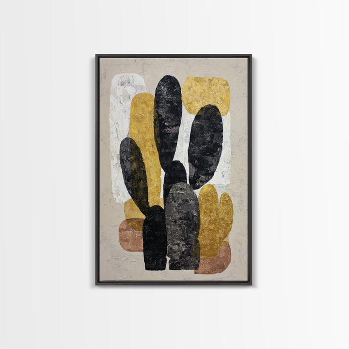 Black and White Cactus Silhouette Framed Canvas Print, Minimalist Art, Minimalist, Living Room Decor, Fine Art, Minimal, MIN-2x3-100