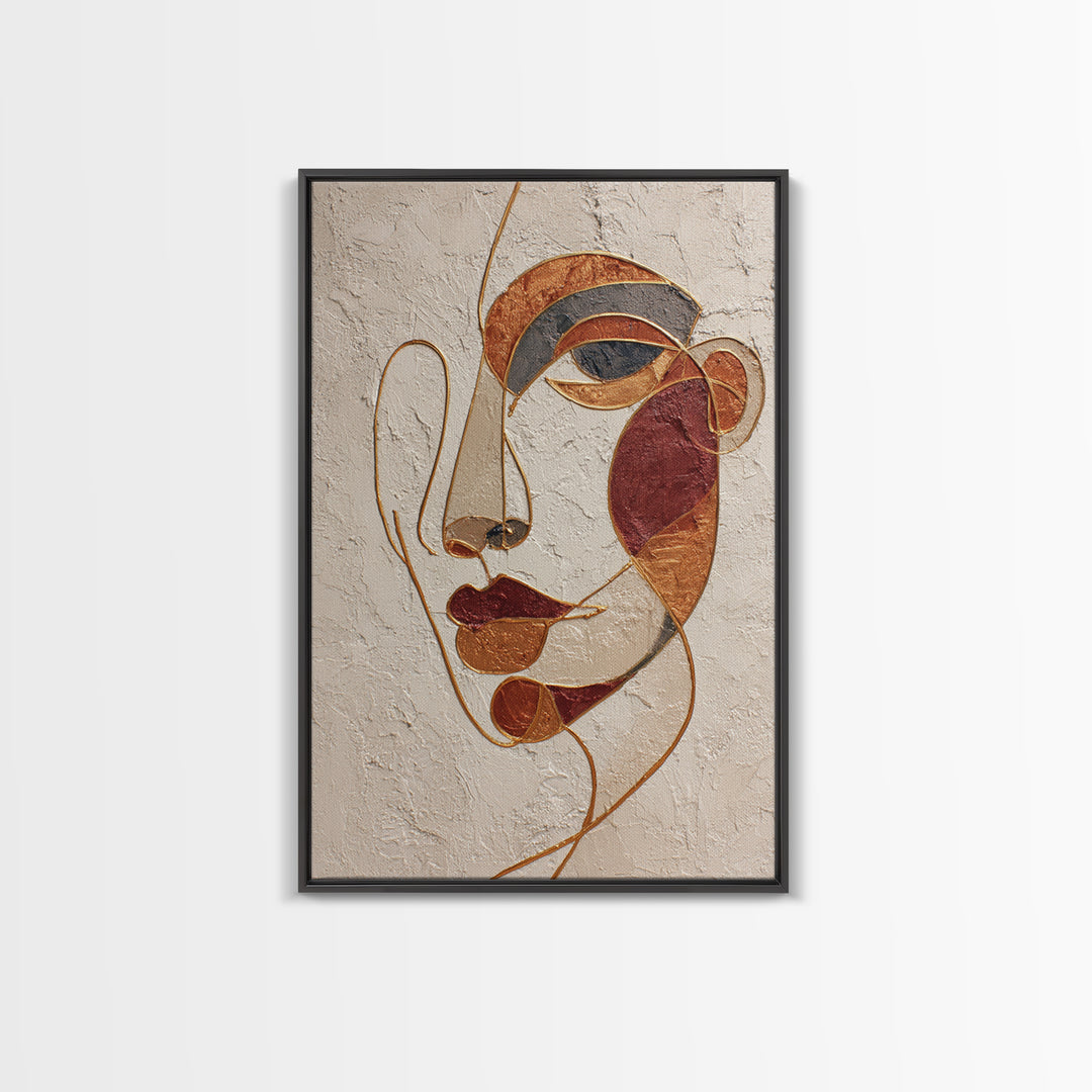 Single Continuous Line Female Face Framed Canvas Print, Minimalist Art, Digital Wall Art, Living Room Decor, Fine Art, Minimal, MIN-2x3-13