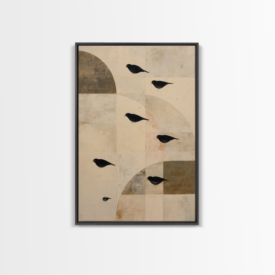 Small Black Bird Crossing White Space Canvas Print, Minimalist Art, Minimalist Decor, Living Room Decor, Fine Art, Minimal, MIN-2x3-15
