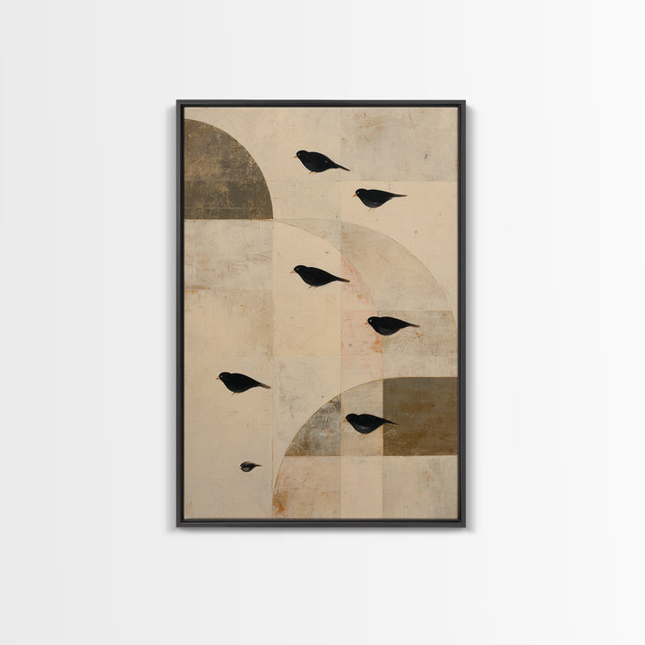 Small Black Bird Crossing White Space Canvas Print, Minimalist Art, Minimalist Decor, Living Room Decor, Fine Art, Minimal, MIN-2x3-15