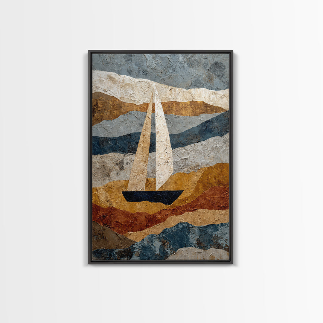 Tiny Sailboat under Open Sky Framed Canvas Print, Minimalist Art, Poster, Living Room Decor, Fine Art, Minimal, Boho, MIN-2x3-22