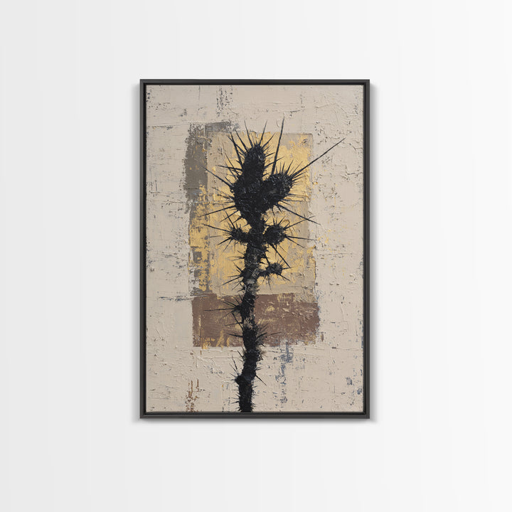 Black and White Cactus Silhouette Framed Canvas Print, Minimalist Art, Boho Wall Art, Living Room Decor, Fine Art, Minimal, MIN-2x3-28