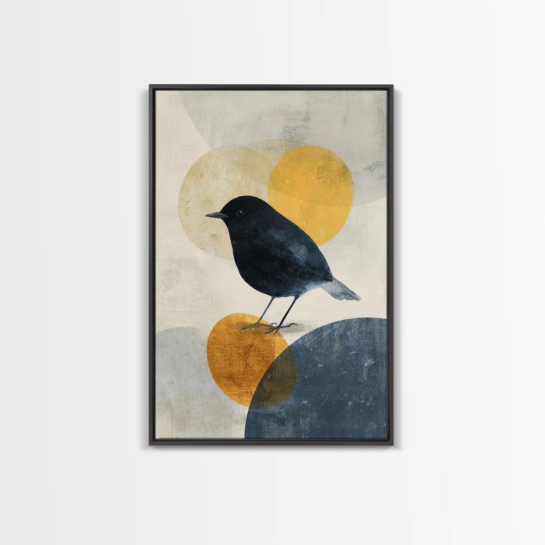 Small Black Bird Crossing White Space Canvas Print, Minimalist Art, Printables, Living Room Decor, Fine Art, Minimal, MIN-2x3-39