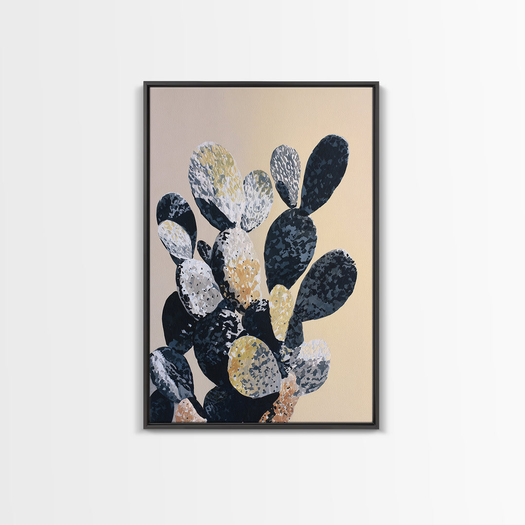 Black and White Cactus Silhouette Framed Canvas Print, Minimalist Art, Contemporary Art, Living Room Decor, Fine Art, Minimal, MIN-2x3-4