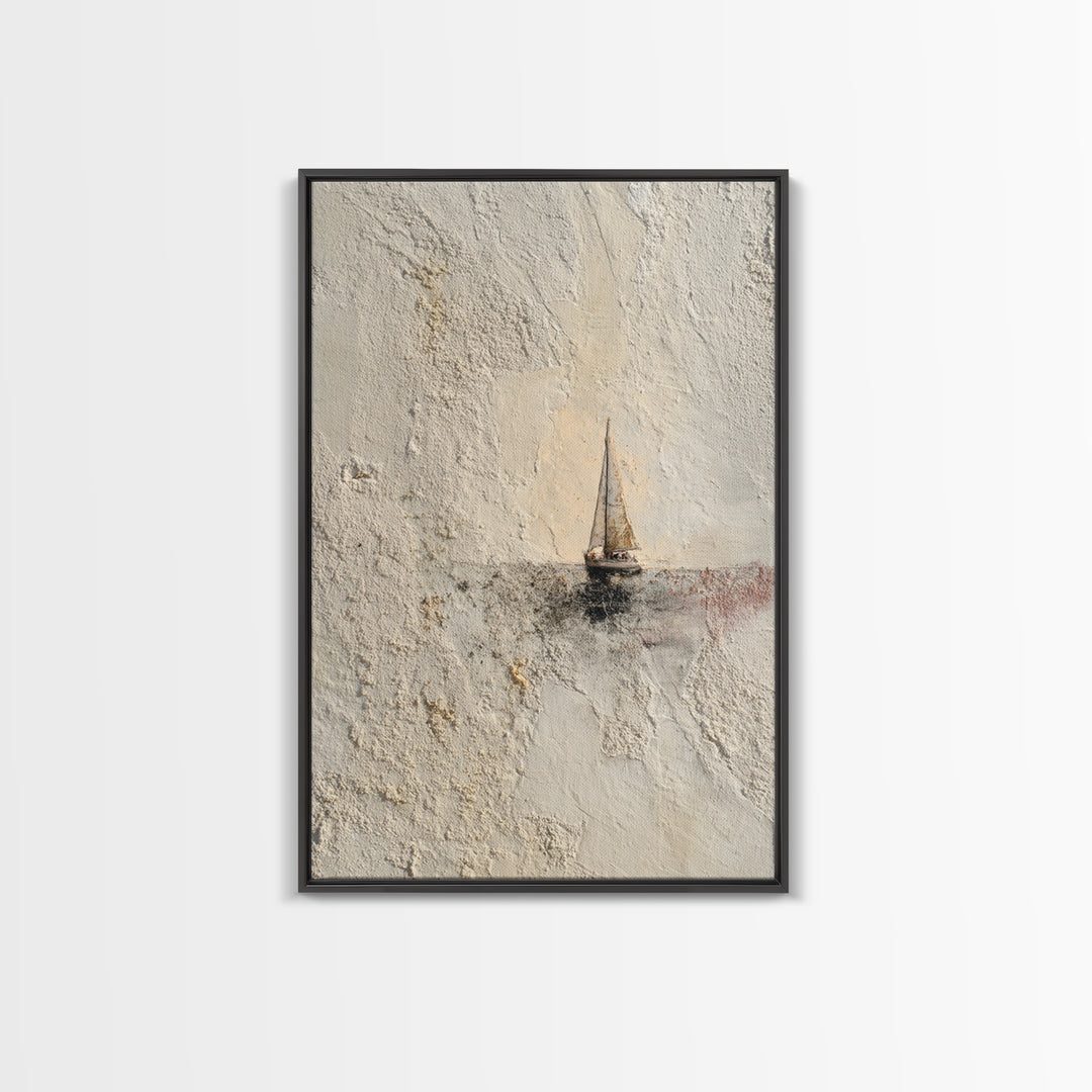 Tiny Sailboat under Open Sky Framed Canvas Print, Minimalist Art, Poster, Living Room Decor, Fine Art, Minimal, Boho, MIN-2x3-46