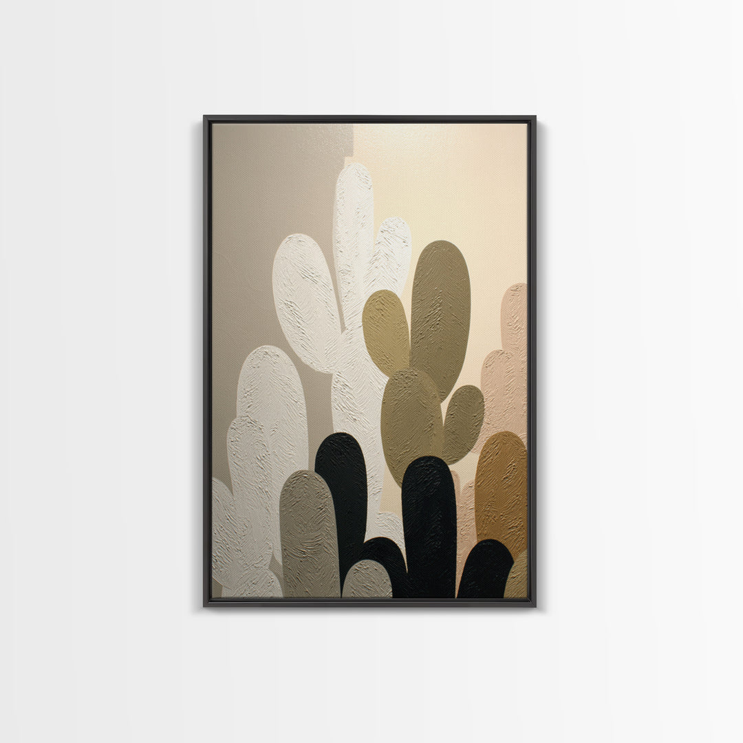 Black and White Cactus Silhouette Framed Canvas Print, Minimalist Art, Poster, Living Room Decor, Fine Art, Minimal, Boho, MIN-2x3-52