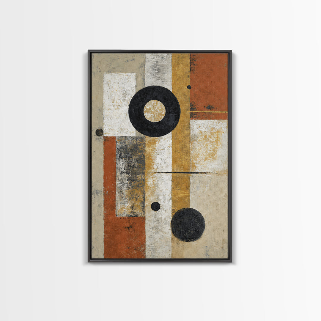 Single Black Circle on Warm Ivory Ground Canvas Print, Minimalist Art, Abstract Wall Art, Living Room Decor, Oil Painting, MIN-2x3-57