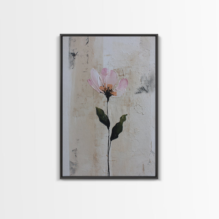 Single Flower Stem Framed Canvas Print, Minimalist Art, Black Art, Living Room Decor, Oil Painting, Minimal, MIN-2x3-68