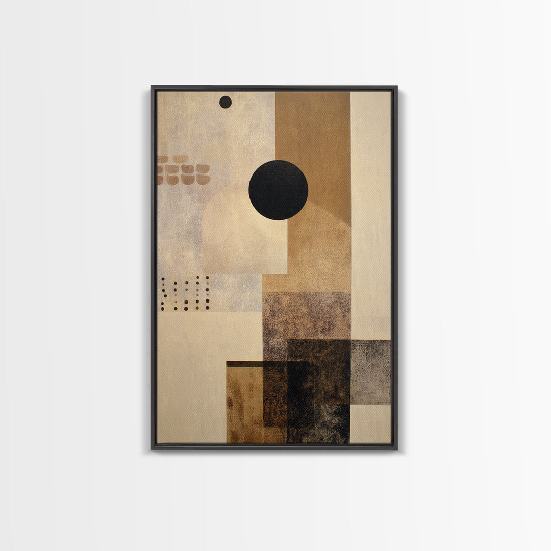 Single Black Circle on Warm Ivory Ground Canvas Print, Minimalist Art, Abstract Wall Art, Living Room Decor, Oil Painting, MIN-2x3-81
