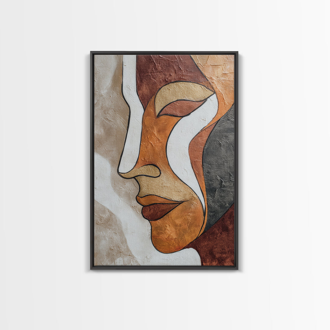 Single Continuous Line Female Face Framed Canvas Print, Minimalist Art, Boho Wall Art, Living Room Decor, Fine Art, Minimal, MIN-2x3-85