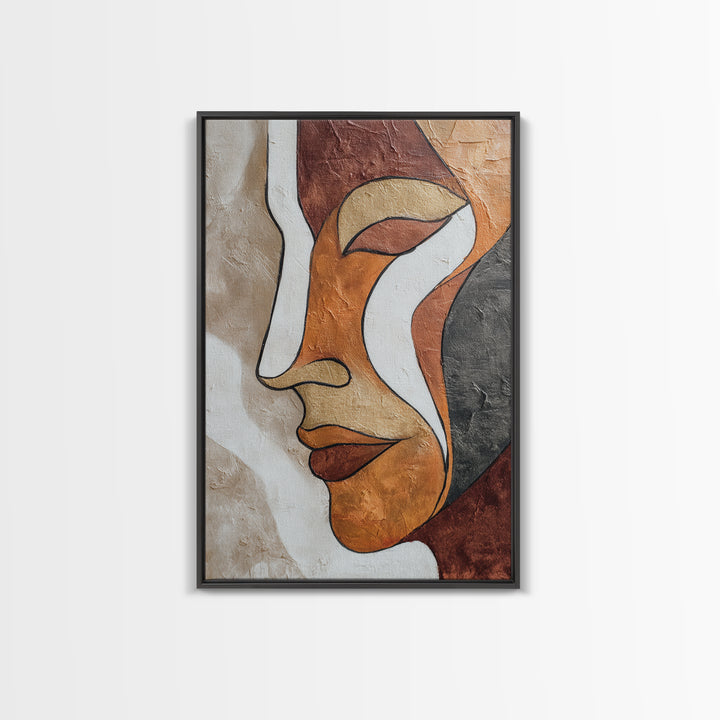 Single Continuous Line Female Face Framed Canvas Print, Minimalist Art, Boho Wall Art, Living Room Decor, Fine Art, Minimal, MIN-2x3-85