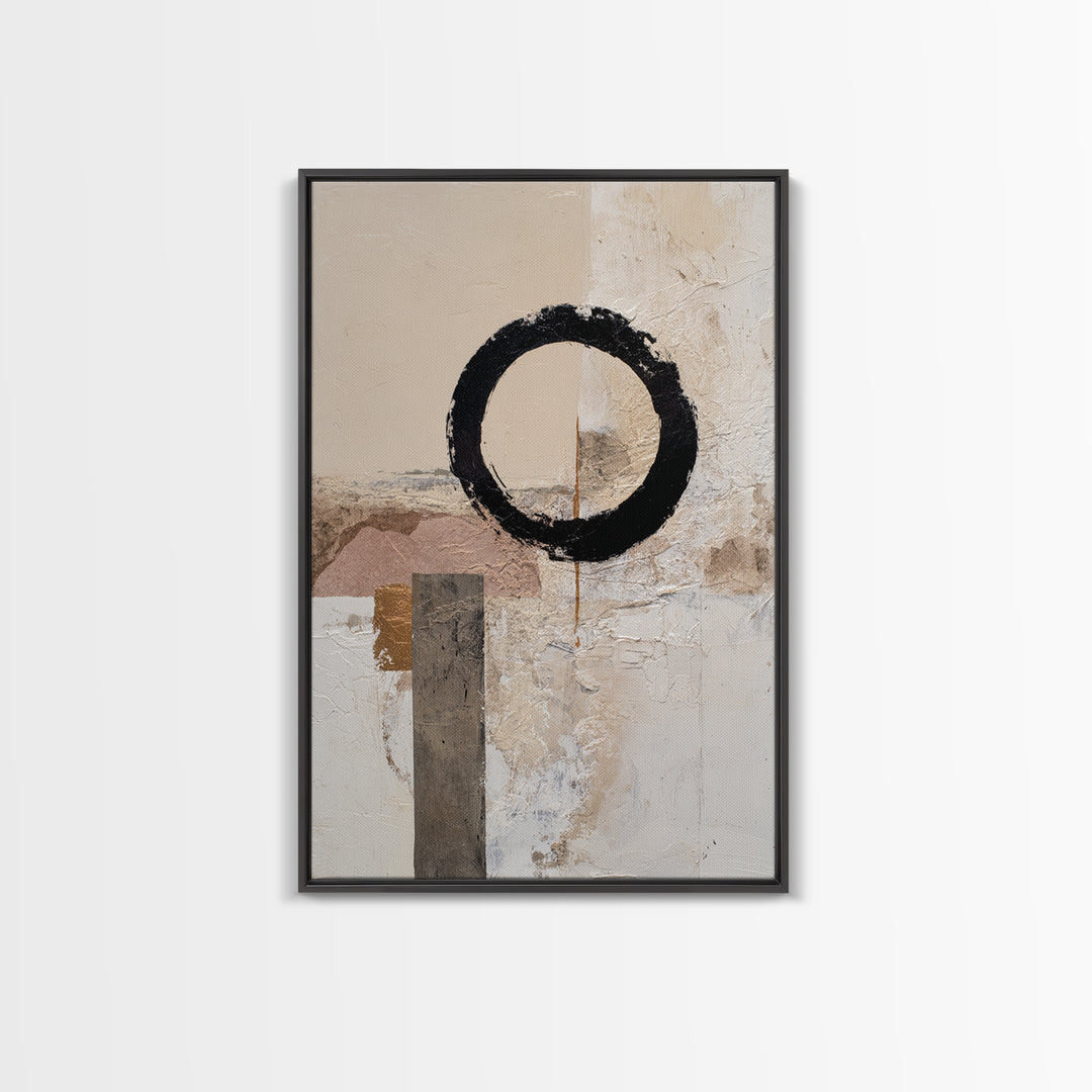 Single Black Circle on Warm Ivory Ground Canvas Print, Minimalist Art, Printables, Living Room Decor, Fine Art, Minimal, MIN-2x3-9